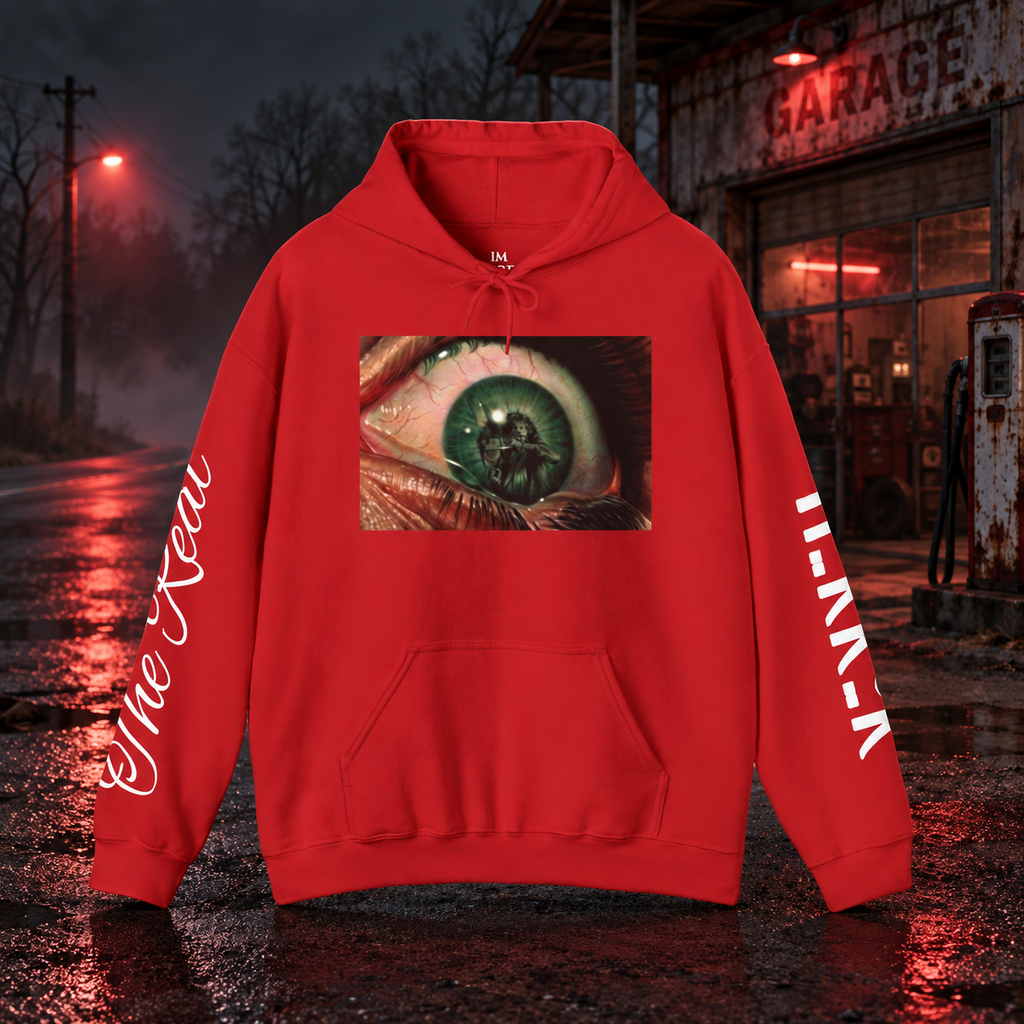Don't Blink in Texas Hoodie — front view in a cinematic horror setting