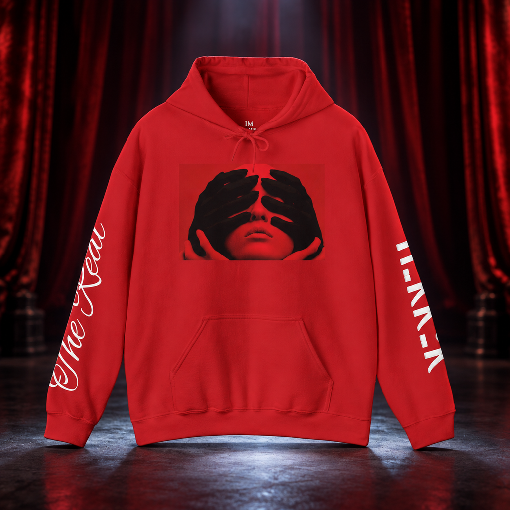 Fear Behind Closed Eyes Hoodie — front view in a cinematic horror setting