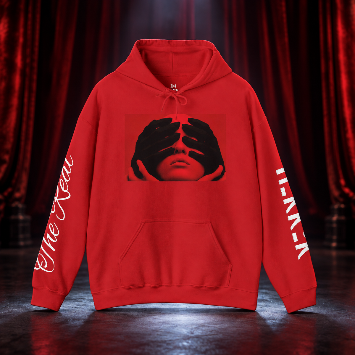 Fear Behind Closed Eyes Hoodie — front view in a cinematic horror setting