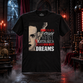 My Greatest Creation black horror tee in a storm-lit gothic laboratory